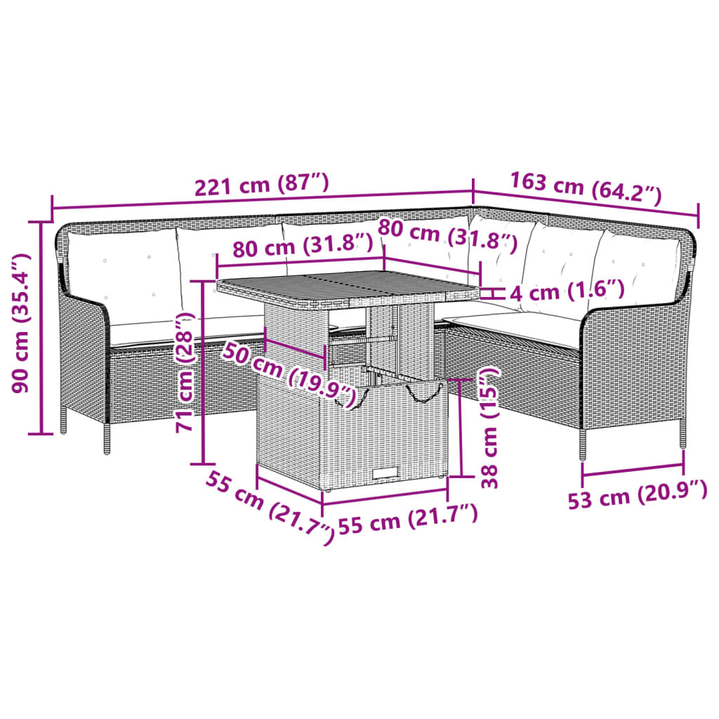 vidaXL 2-delige Loungeset met kussens poly rattan zwart