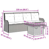 vidaXL 3-delige Loungeset met kussens poly rattan zwart