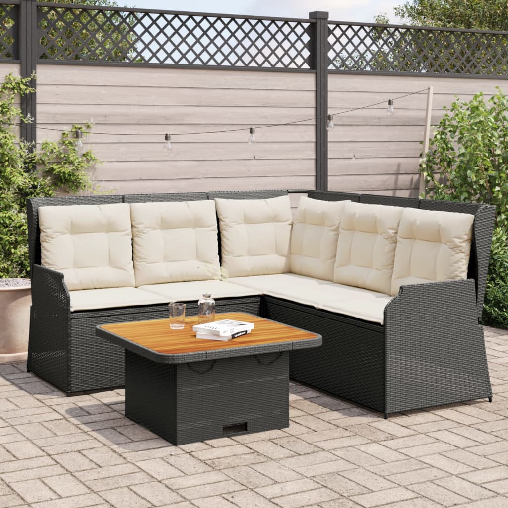 vidaXL 4-delige Loungeset met kussens poly rattan zwart