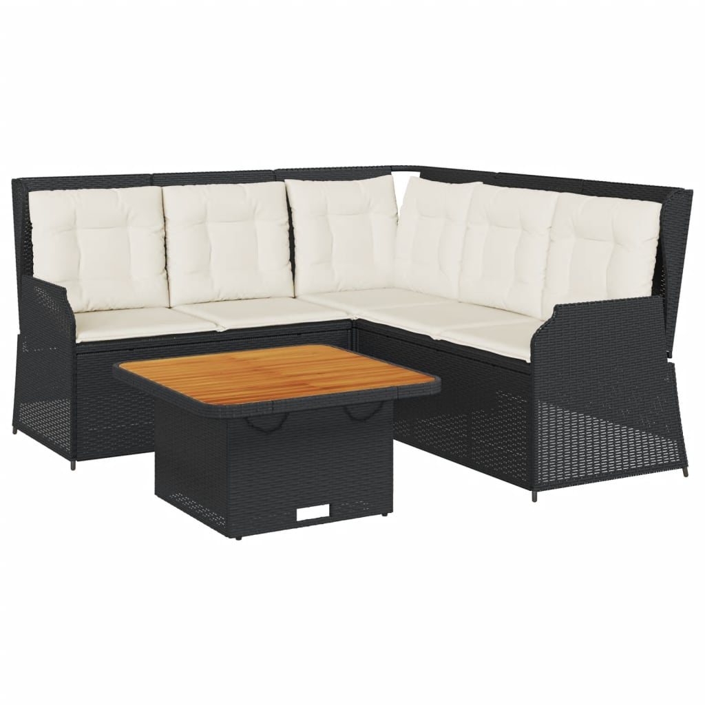 vidaXL 4-delige Loungeset met kussens poly rattan zwart