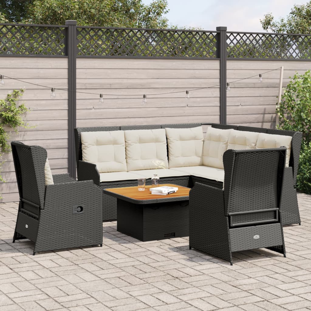vidaXL 6-delige Loungeset met kussens poly rattan grijs