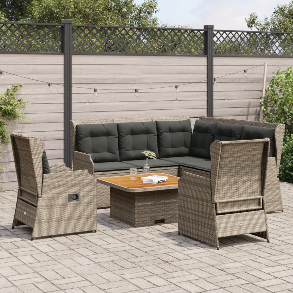 vidaXL 6-delige Loungeset met kussens poly rattan grijs