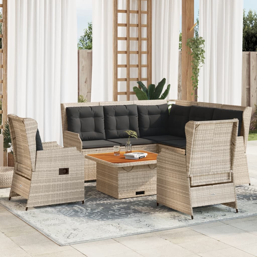 vidaXL 6-delige Loungeset met kussens poly rattan grijs