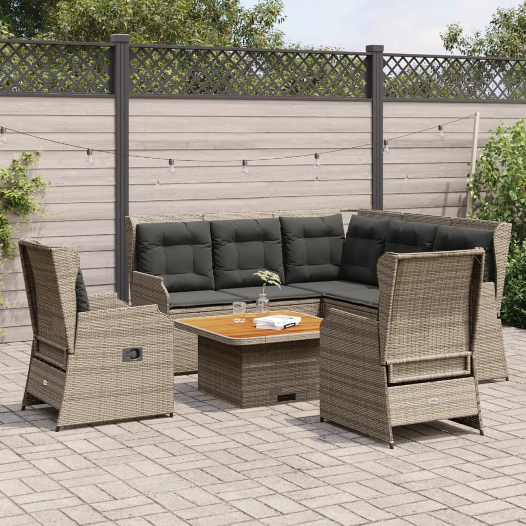 vidaXL 6-delige Loungeset met kussens poly rattan grijs