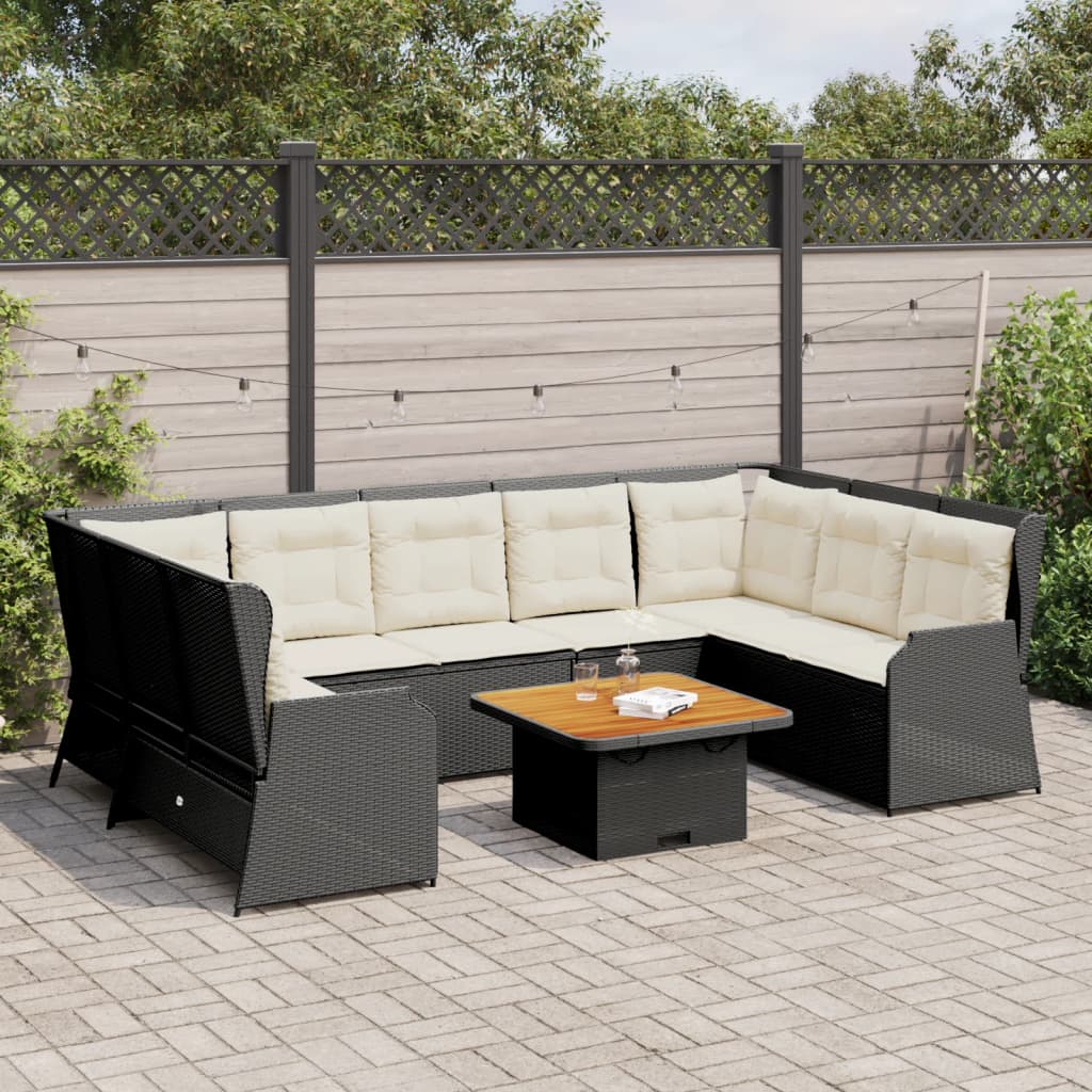 vidaXL 7-delige Loungeset met kussens poly rattan zwart