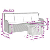 vidaXL 3-delige Loungeset met kussens poly rattan zwart