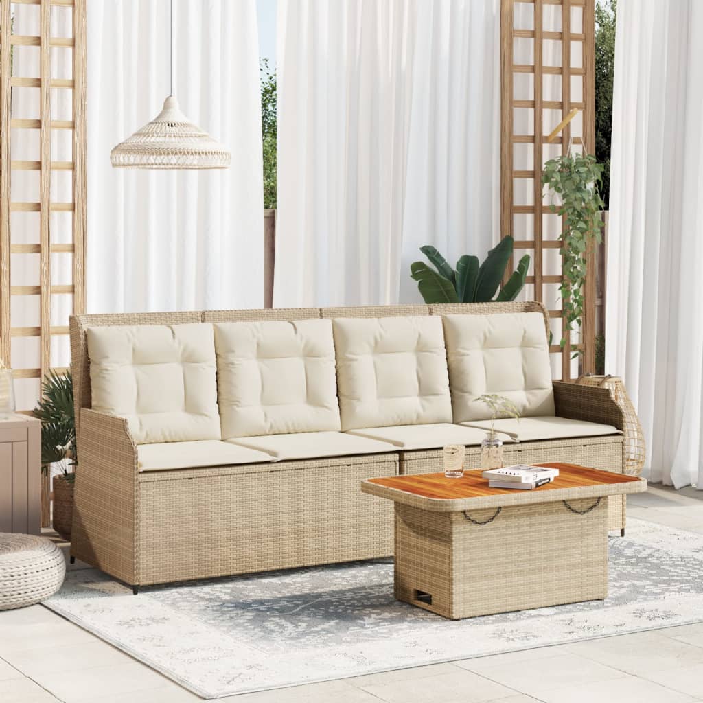 vidaXL 3-delige Loungeset met kussens poly rattan zwart