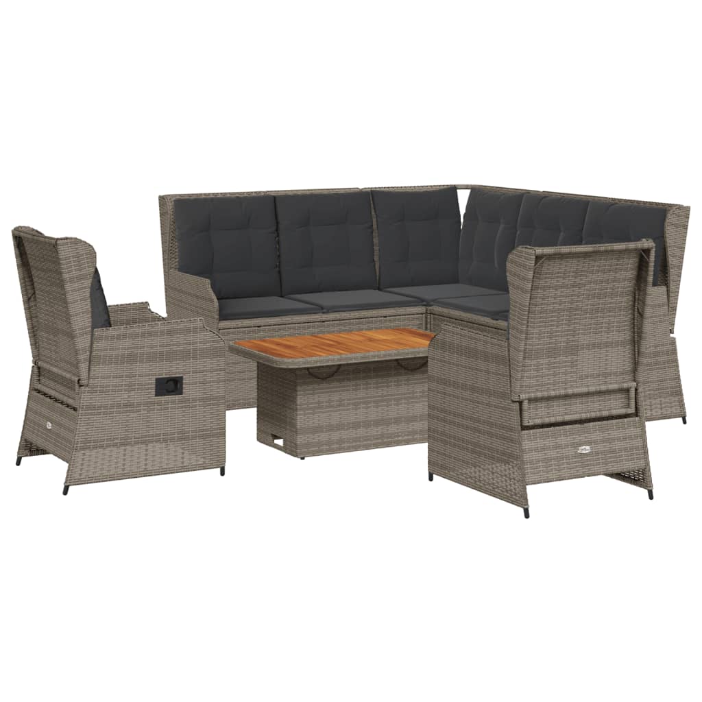 vidaXL 6-delige Loungeset met kussens poly rattan beige
