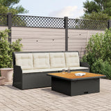 vidaXL 3-delige Loungeset met kussens poly rattan zwart