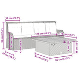 vidaXL 3-delige Loungeset met kussens poly rattan zwart