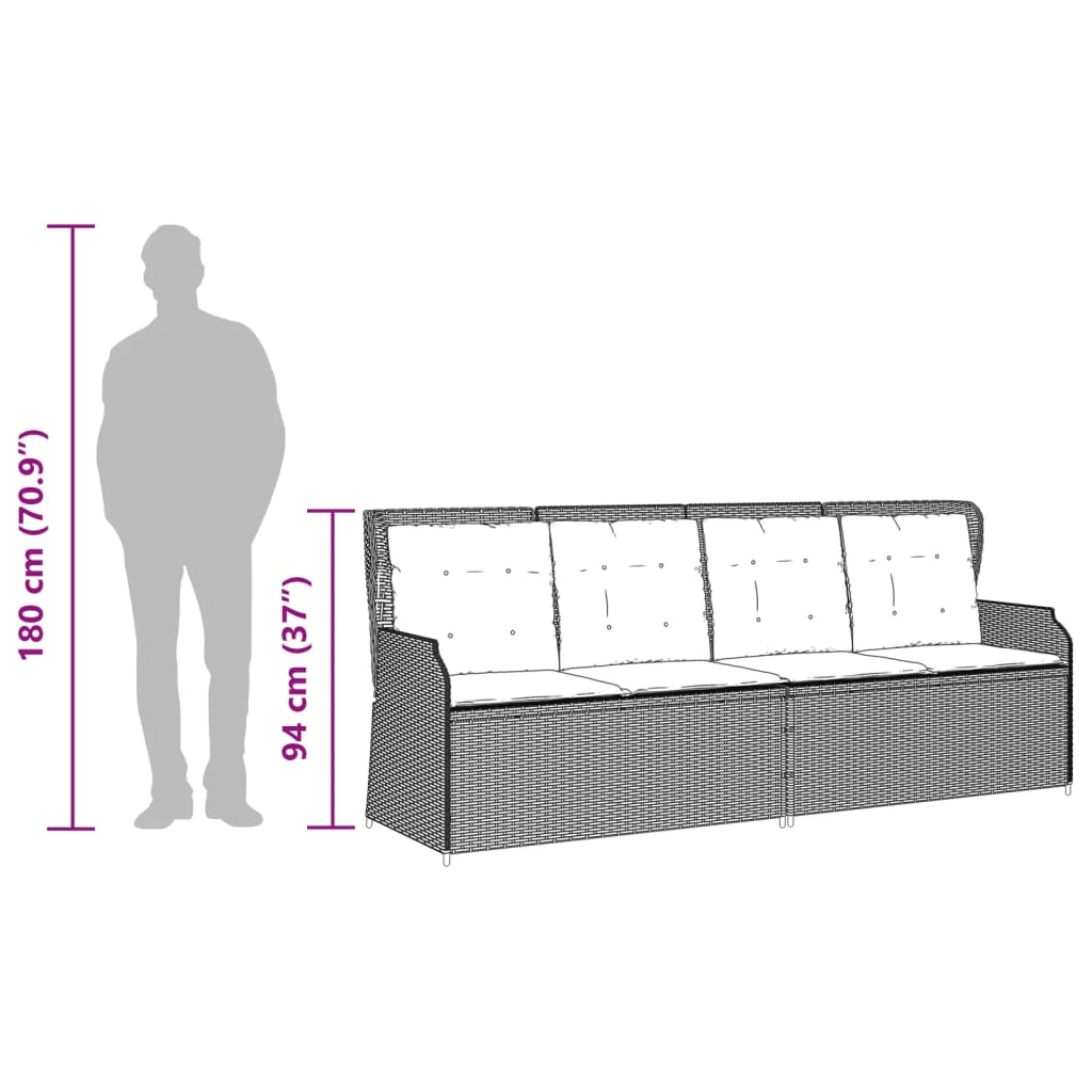 vidaXL 3-delige Loungeset met kussens poly rattan zwart