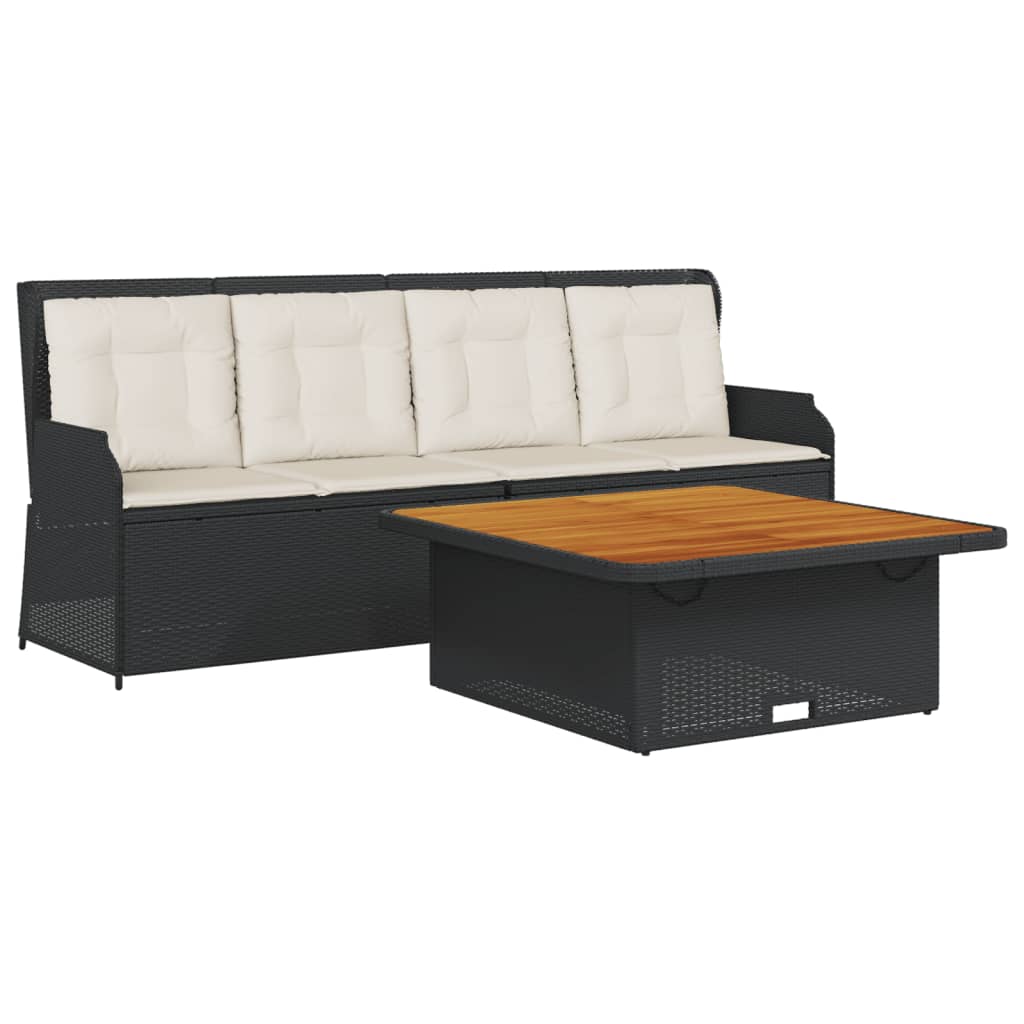 vidaXL 3-delige Loungeset met kussens poly rattan zwart