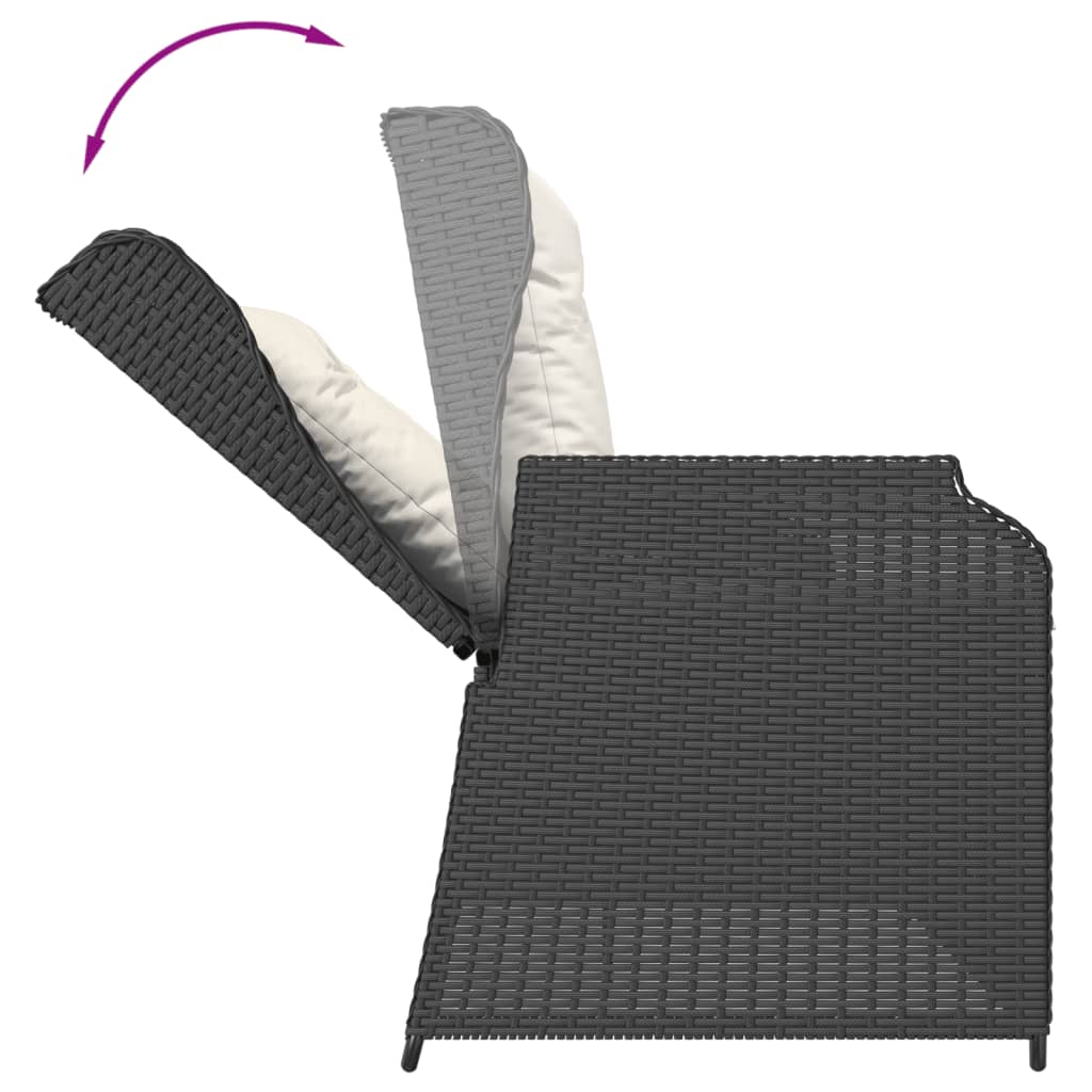 vidaXL 3-delige Loungeset met kussens poly rattan zwart