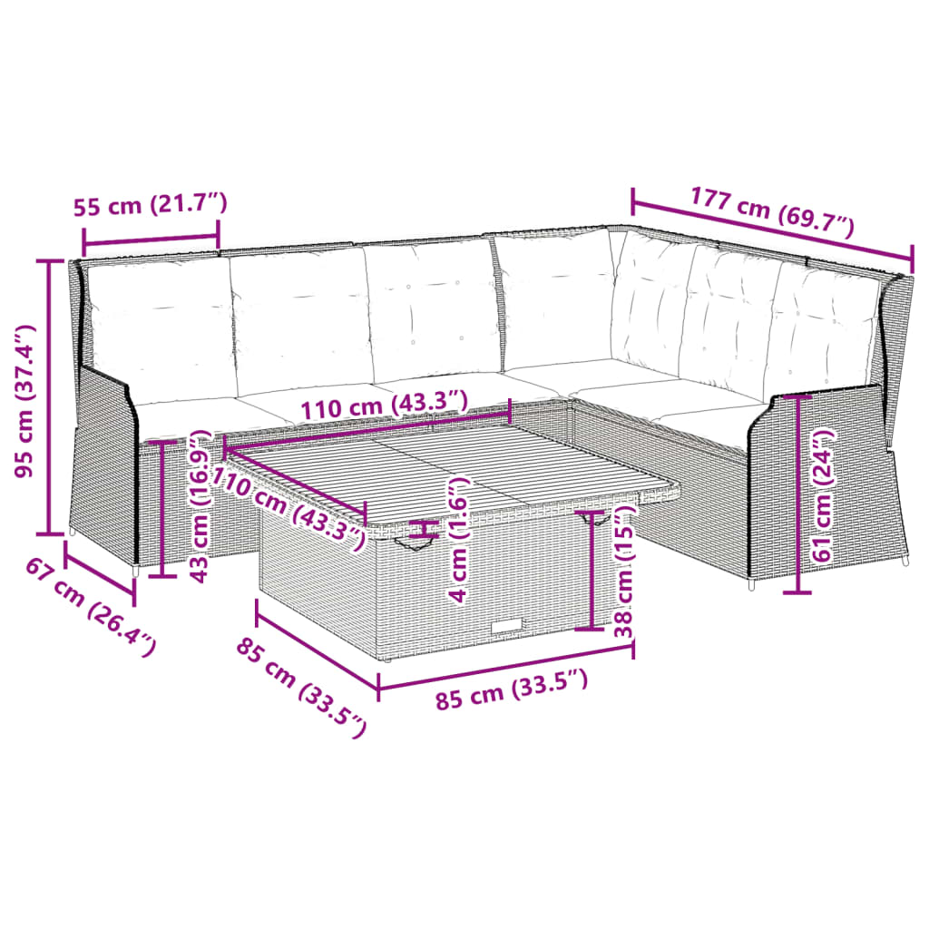 vidaXL 5-Piece Lounge Set with Cushions Poly Rattan Black