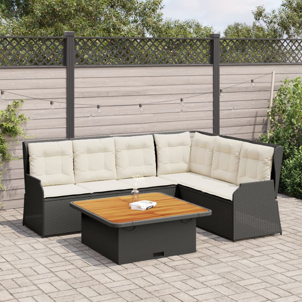 vidaXL 5-Piece Lounge Set with Cushions Poly Rattan Black