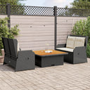 vidaXL 3-delige Loungeset met kussens poly rattan zwart