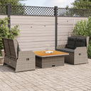 vidaXL 3-delige Loungeset met kussens poly rattan zwart