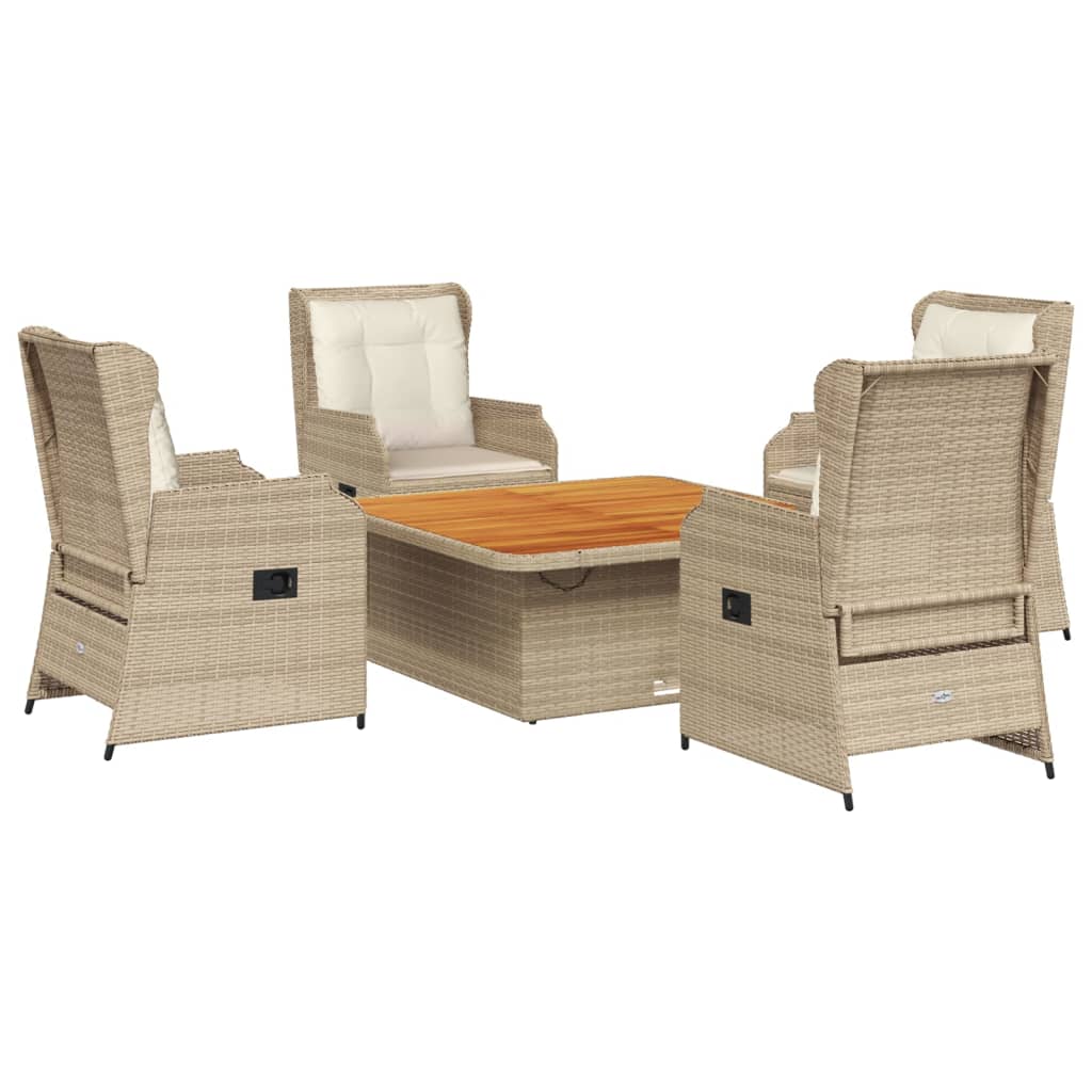 vidaXL 5-delige Loungeset met kussens poly rattan beige