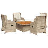 vidaXL 5-delige Loungeset met kussens poly rattan beige