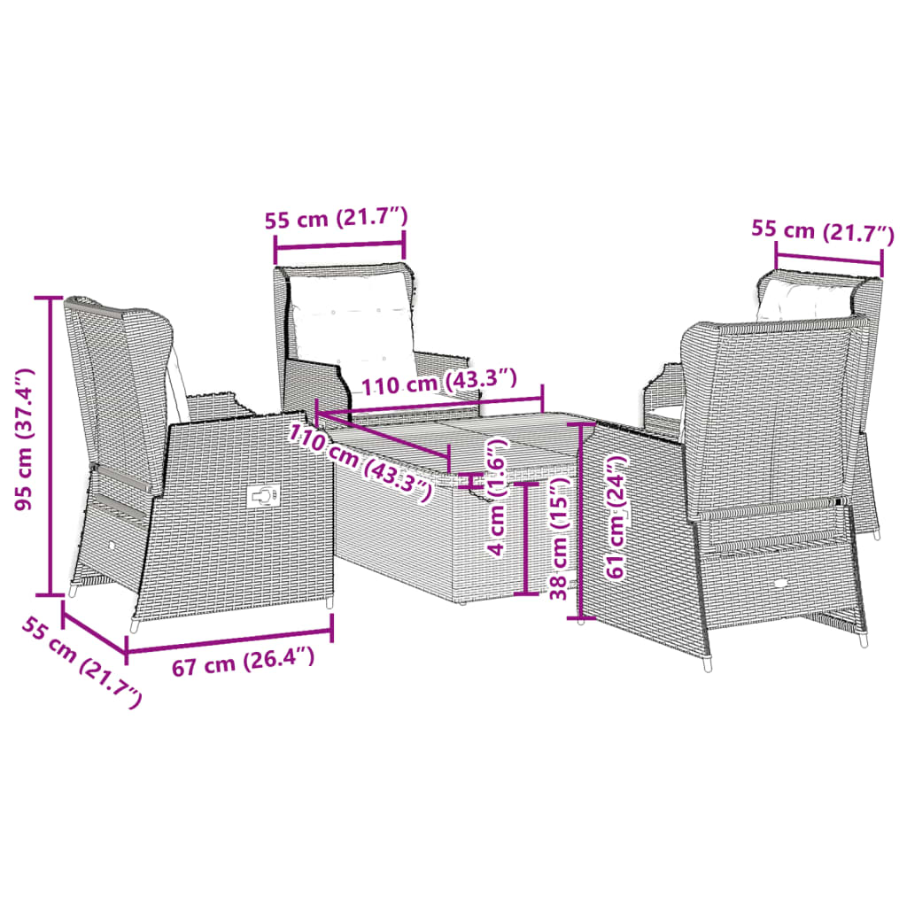 vidaXL 5-delige Loungeset met kussens poly rattan beige