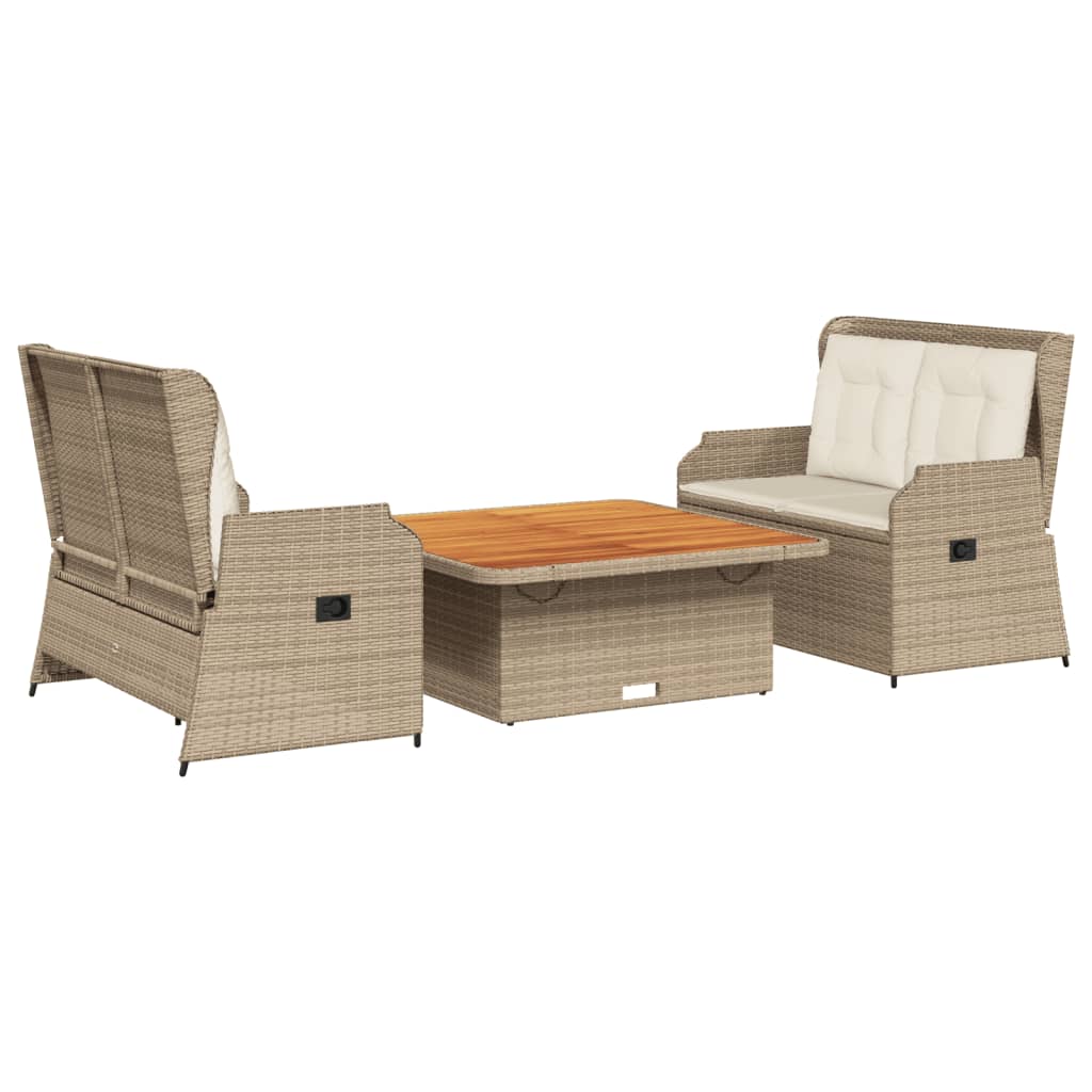 vidaXL 3-delige Loungeset met kussens poly rattan zwart