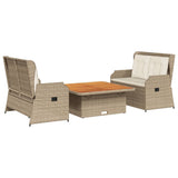 vidaXL 3-delige Loungeset met kussens poly rattan zwart