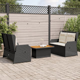 vidaXL 3-delige Loungeset met kussens poly rattan zwart