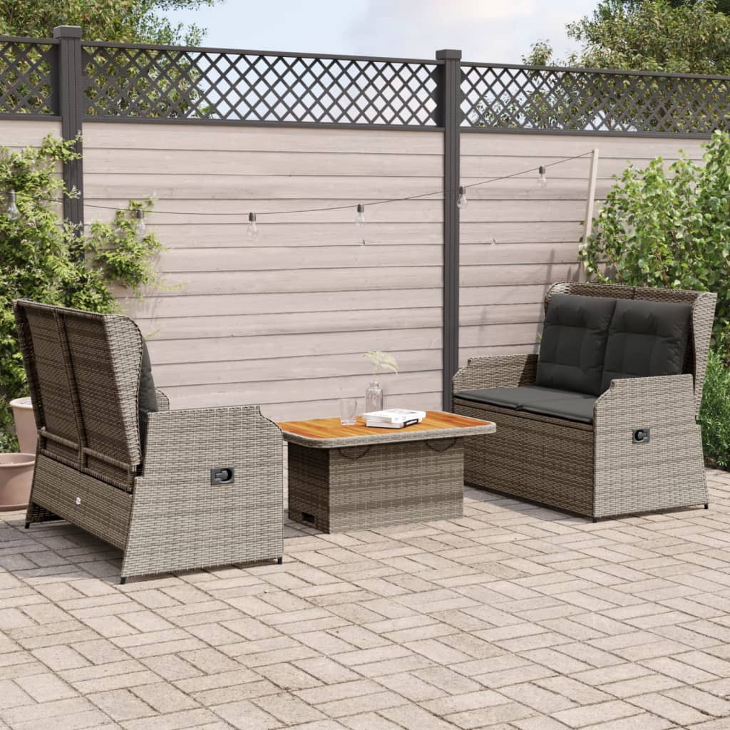 vidaXL 3-delige Loungeset met kussens poly rattan zwart