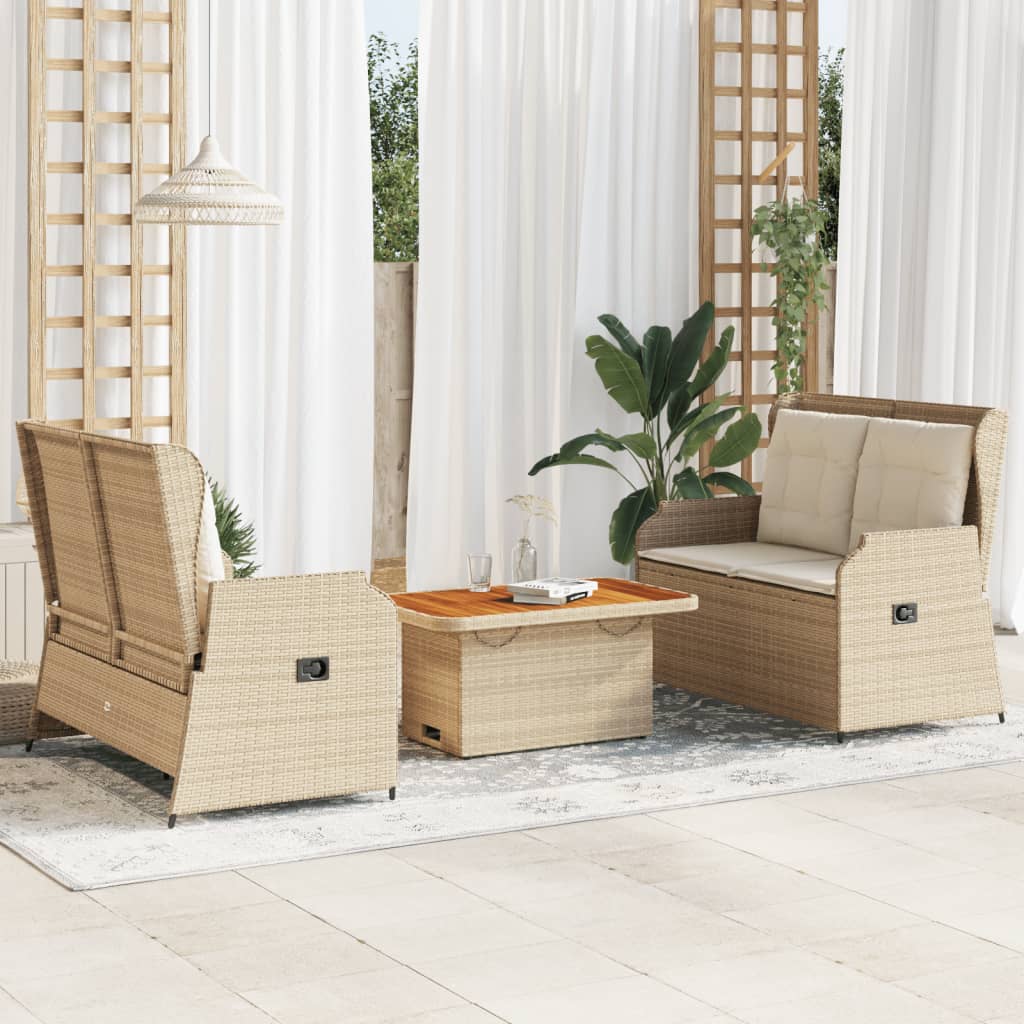 vidaXL 3-delige Loungeset met kussens poly rattan zwart