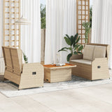 vidaXL 3-delige Loungeset met kussens poly rattan zwart