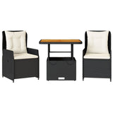 vidaXL 3-delige Bistroset met kussens poly rattan zwart