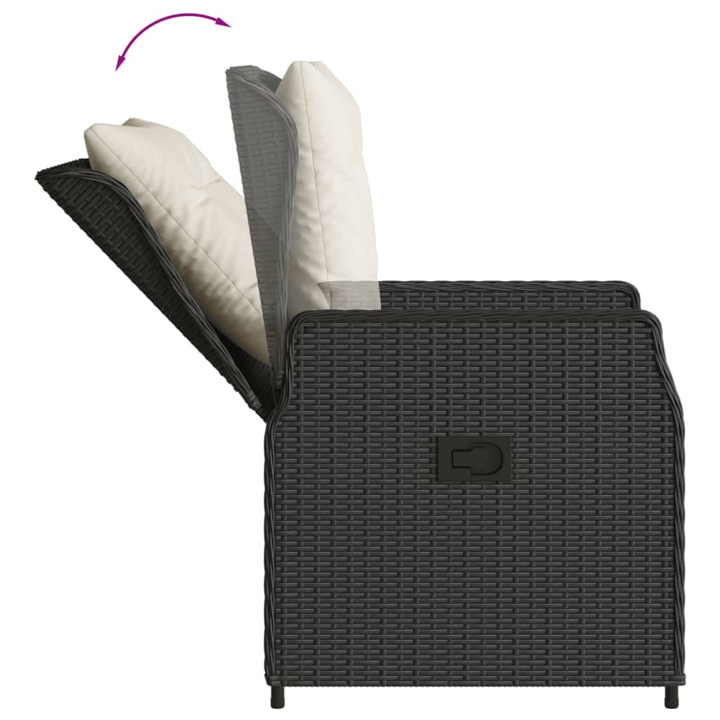 vidaXL 3-delige Bistroset met kussens poly rattan zwart