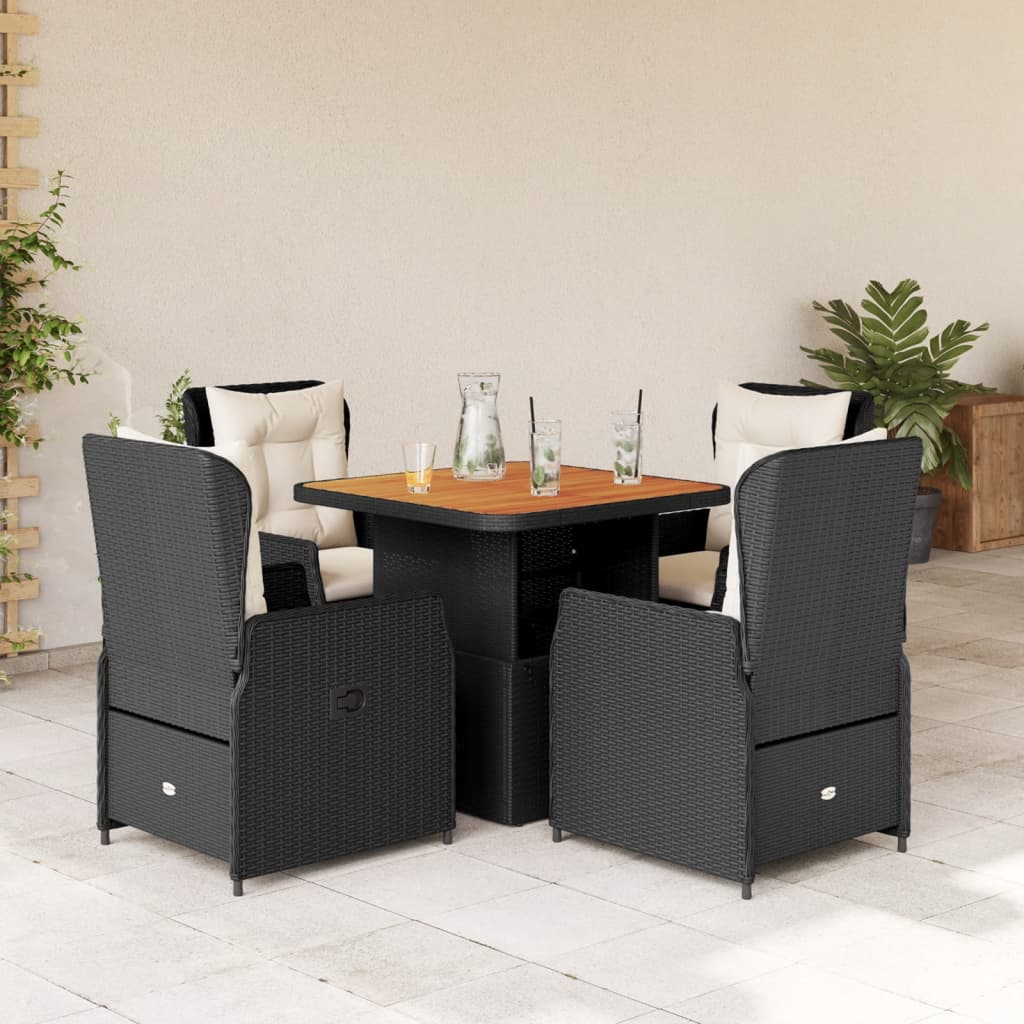 vidaXL 3-delige Bistroset met kussens poly rattan zwart