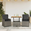 vidaXL 3-delige Bistroset met kussens poly rattan zwart