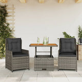 vidaXL 3-delige Bistroset met kussens poly rattan zwart