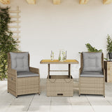 vidaXL 3-delige Bistroset met kussens poly rattan zwart