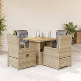 vidaXL 3-delige Bistroset met kussens poly rattan zwart