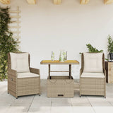 vidaXL 3-delige Bistroset met kussens poly rattan zwart