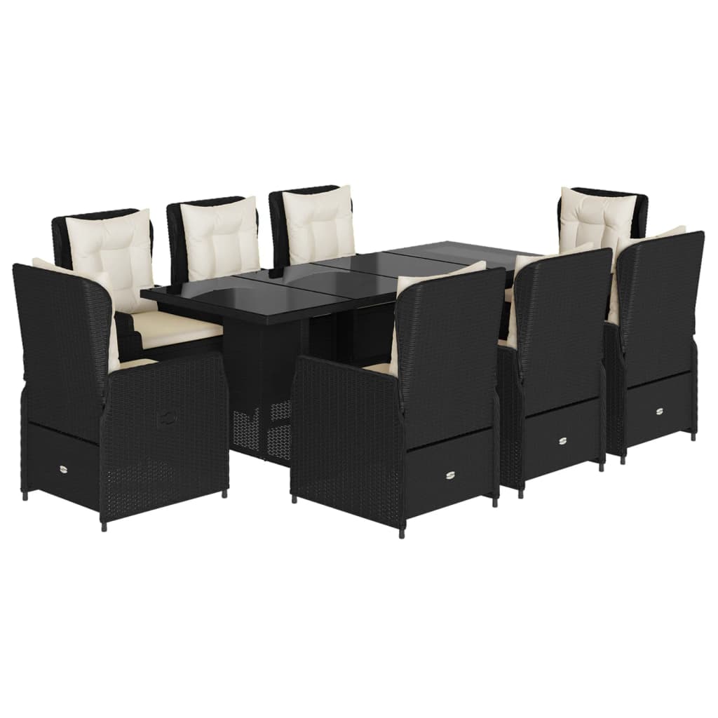 vidaXL 7-delige Tuinset met kussens poly rattan zwart
