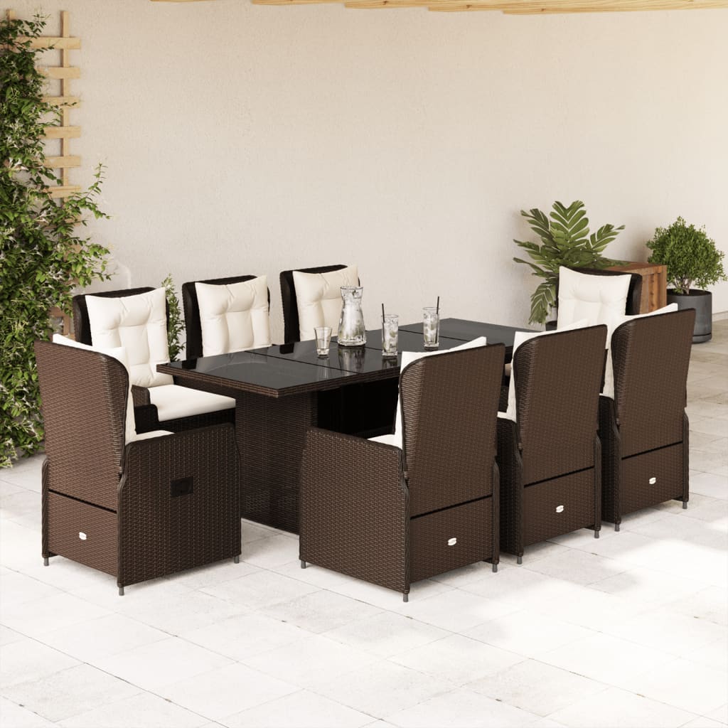 vidaXL 7-delige Tuinset met kussens poly rattan zwart