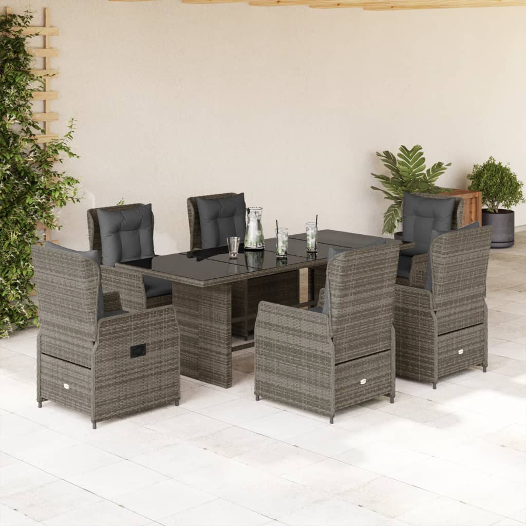 vidaXL 7-delige Tuinset met kussens poly rattan zwart