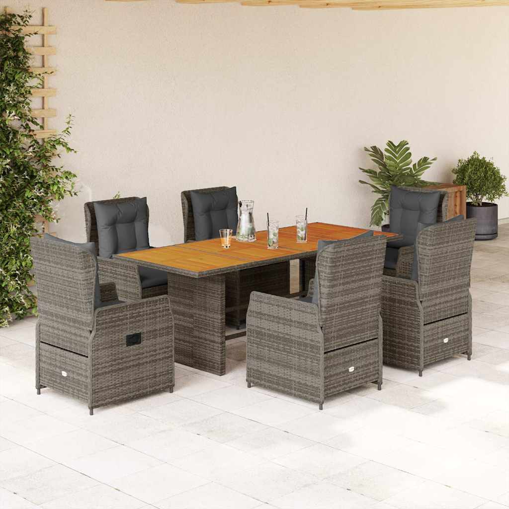 vidaXL 7-delige Tuinset met kussens poly rattan zwart