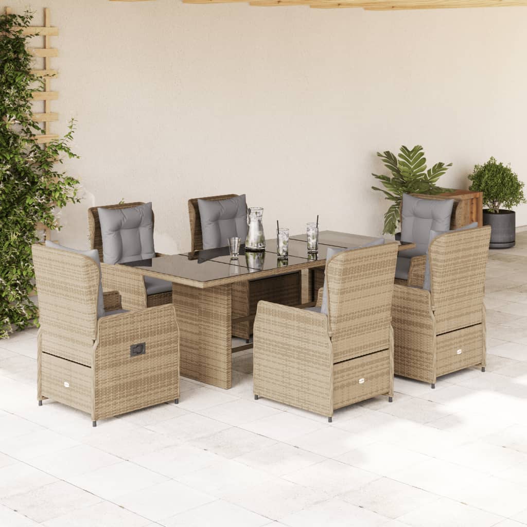 vidaXL 7-delige Tuinset met kussens poly rattan zwart