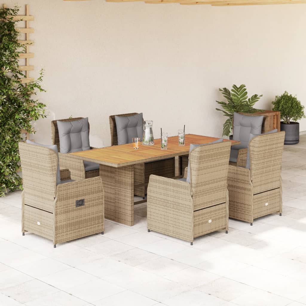 vidaXL 7-delige Tuinset met kussens poly rattan zwart