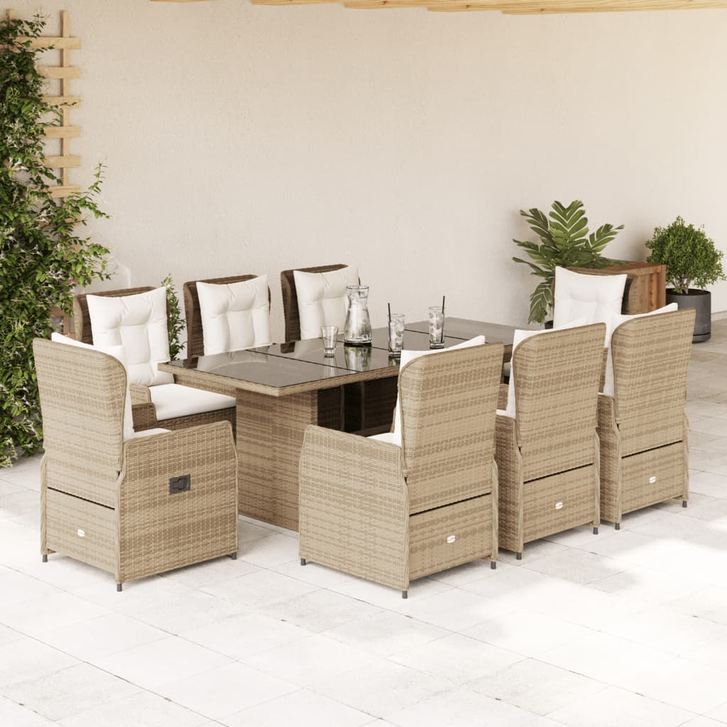 vidaXL 7-delige Tuinset met kussens poly rattan zwart