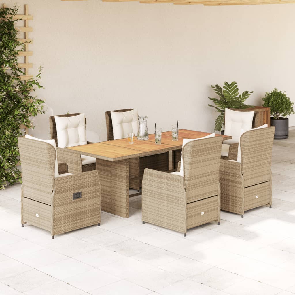 vidaXL 7-delige Tuinset met kussens poly rattan zwart