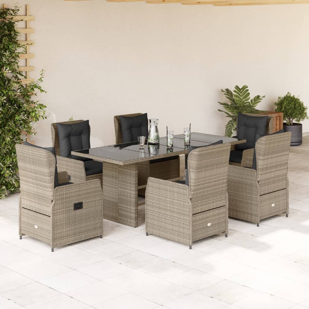 vidaXL 7-delige Tuinset met kussens poly rattan zwart