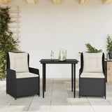vidaXL 3-delige Tuinset met kussens poly rattan zwart