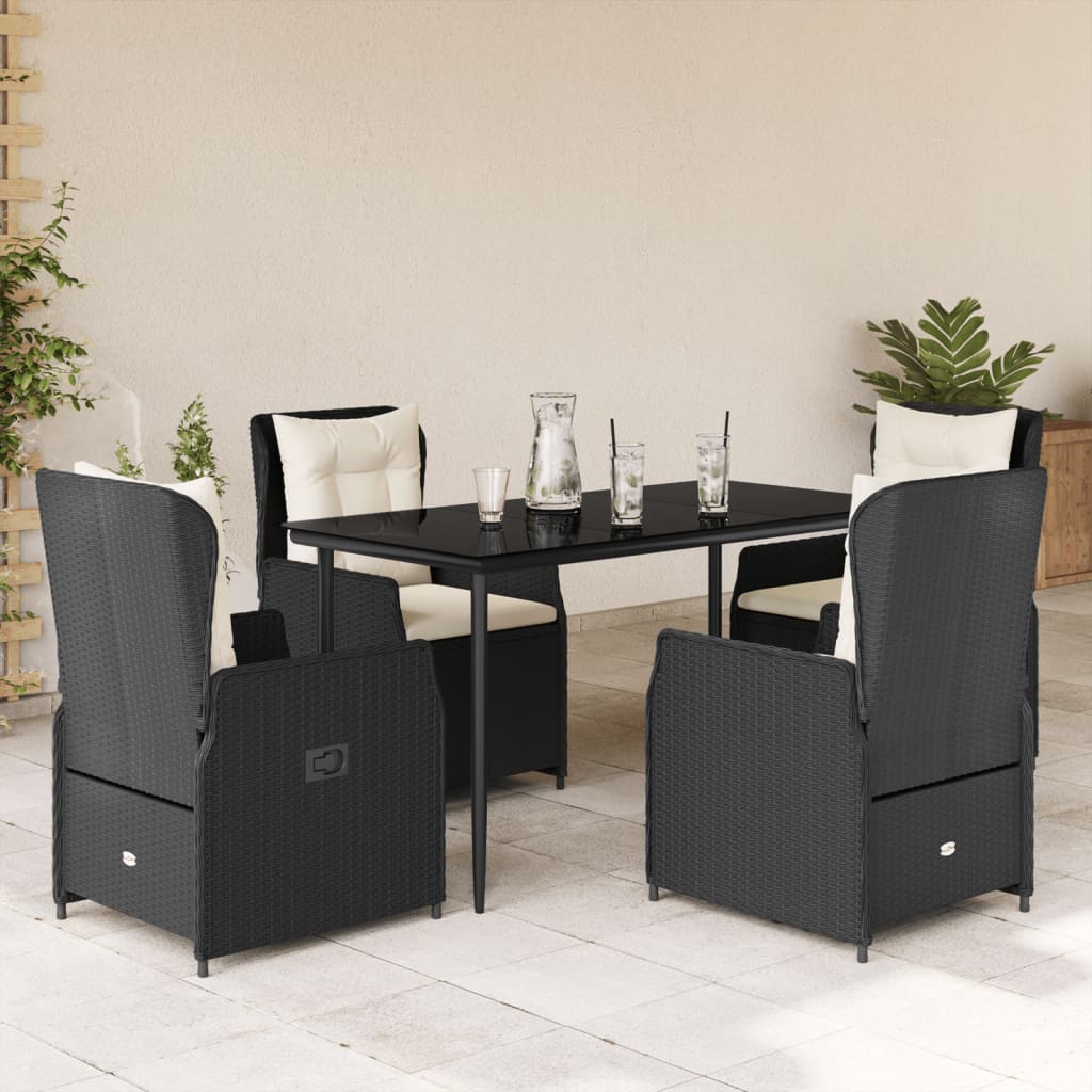 vidaXL 3-delige Tuinset met kussens poly rattan zwart