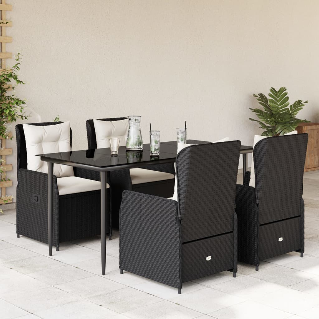 vidaXL 3-delige Tuinset met kussens poly rattan zwart